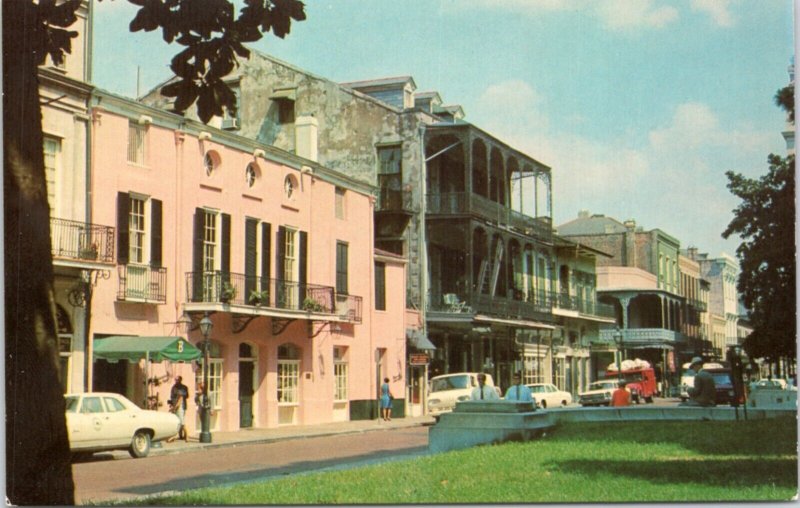 Postcard LA New Orleans - Vieux Carre Street Scene - lace work cars