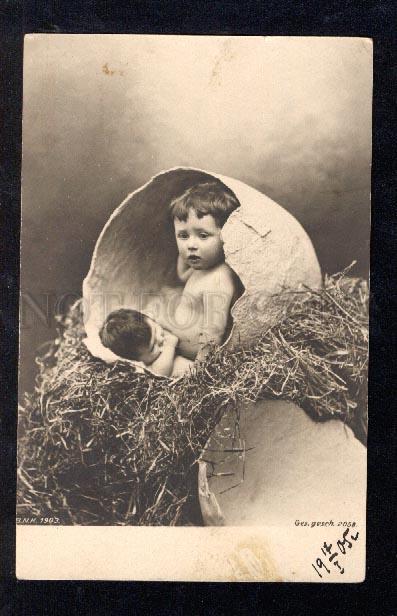 3026216 little Boys in Egg. Vintage Photo PC