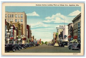 c1940 Business Section Looking West College Ave. Appleton Wisconsin WI Postcard