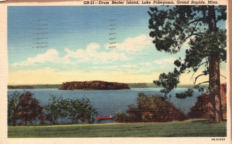 Vintage Postcard 1952 Drum Beater Island Lake Pokegama Grand Rapids Michigan MI