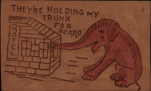 Real Leather Elephant Trunk Pun Wordplay c1910 Vintage Postcard