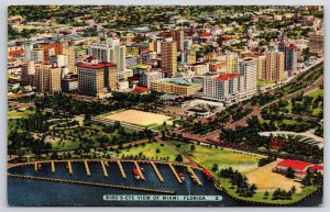 Miami Florida FL Bird's Eye View Beach Grounds And City Buildings Postcard