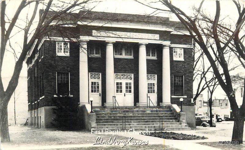 1950s LINDSBORG KANSAS First Baptist Church RPPC Real Photo postcard 1438