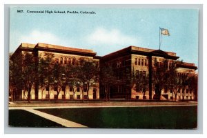 Vintage 1910's Colorized Photo Postcard Centennial High School Pueblo Colorado