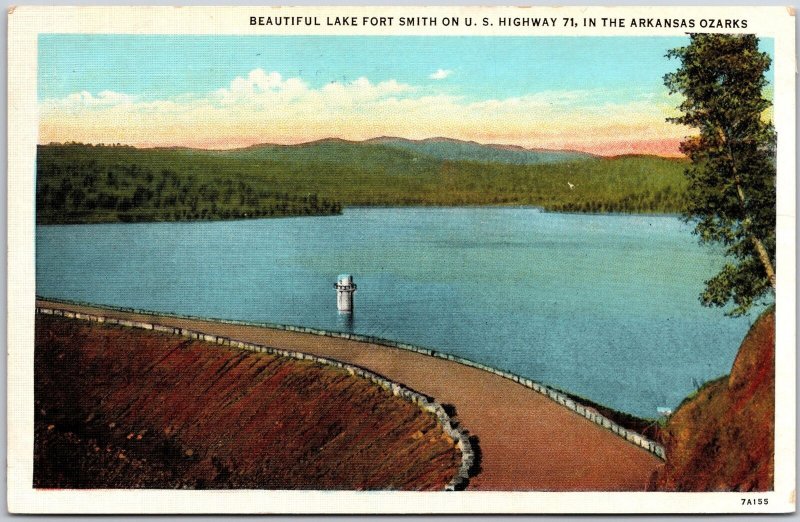 Beautiful Lake Fort Smith On US Highway 71 Arkansas Ozarks Mountain Postcard