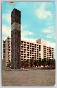Hartford Connecticut~Hotel America & Constitution Plaza Clock~PM 1966~Vintage PC