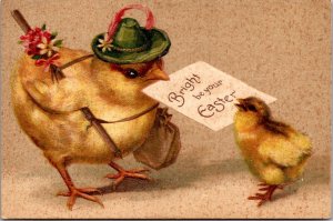 Easter Postcard Dressed Chick Wearing Hat Carrying Note Bright Be Your Easter