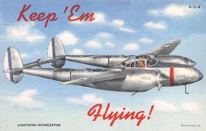 Lightning Interceptor, US Air Corps Series Patriotic Postcard