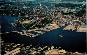 Vtg Port of Annapolis Harbor Aerial View Maryland MD Unused Chrome Postcard