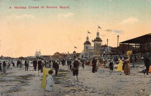 A Holiday Crowd at Revere Beach, Massachusetts, Early Postcard, Used in 1916