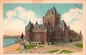 Canada Quebec Champlain Monument & Chateau Frontenac Hotel Vintage Postcard C224