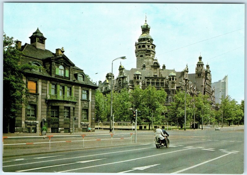 c1970s Leipzig, Germany New Town Hall Street Scene Motorcycle Chrome 4x6 PC M25