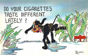 Comic DO YOUR CIGARETTES TASTE DIFFERENT? Dog Peeing On Tobacco Plants Postcard