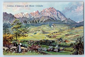 Veneto Italy Postcard Cortina d'Ampezzo with Monte Cristallo c1905 Antique