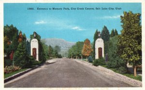 Vintage Postcard 1930's Entrance Memory Park City Creek Canyon Salt Lake City UT