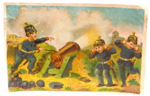 Victorian Trade Card Artillery Soldiers Firing Cannon Cannon Balls F37