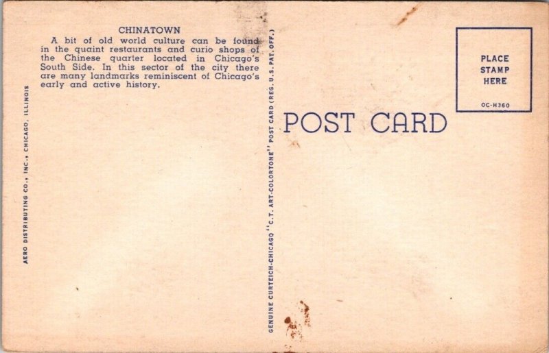 Vintage Postcard Linen Chinatown, Chicago JP3