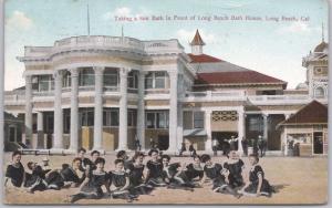 Long Beach, Cal., Ladies taking Sun Bath in front of Long Beach Bath House-1911