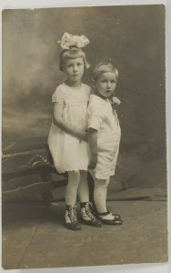 Mossie & Harris Sweet Siblings c1930 Cute Hair Bow Button Up Shoes  Postcard R7