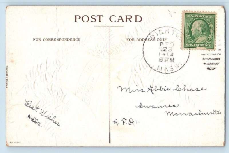 Ellen Clapsaddle Artist Signed Postcard Christmas Ringing Bell Berries Embossed