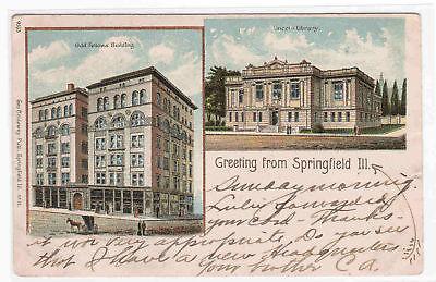 Greetings Springfield Illinois Odd Fellows Lincoln 1908 postcard
