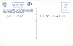 Postcard Marco Hotel Courts in Hattiesburg, Mississippi~135057
