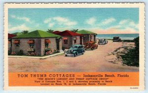 JACKSONVILLE BEACH, FL ~TOM THUMB COTTAGES  c1930s Cars Roadside  Linen Postcard