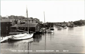 RPPC Postcard ME Kennebunkport View from Bridge Motor Boats Sailboats 1950s S72