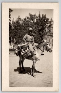 Mexico Man On Donkey Milk Salesman Bottles In Baskets RPPC Photo Postcard S26