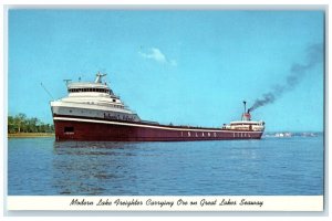 c1960s Modern Lake Freighter Carrying Ore Great Lakes Michigan MI Ships Postcard