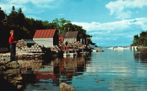 Postcard Back Cove Lobster Fishing Port New Harbor Maine ME