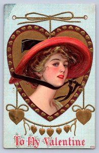 J93/ Valentine's Day Love Holiday Postcard c1910 Pretty Woman Hearts 367