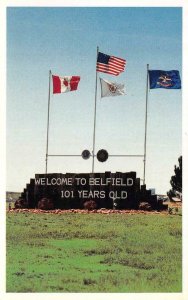 ND, North Dakota   WELCOME to BELFIELD SIGN~101 Years Old   FLAGS Postcard