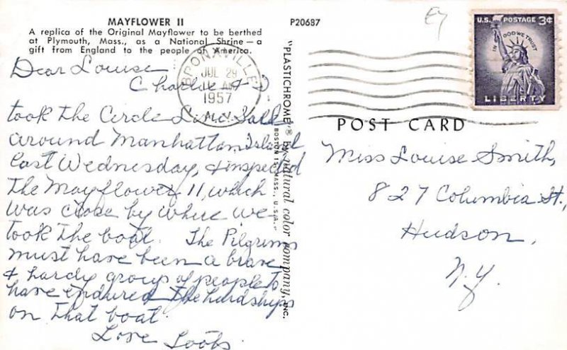 Mayflower II Sail Boat Plymoth Mass 1957 