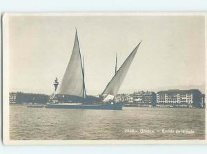 old rppc LARGE SAILBOAT BOAT IN HARBOR Geneva - Geneve Switzerland HM2227