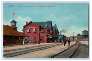 West Shore And Union Station Depot RR Train Kingston New York NY Postcard