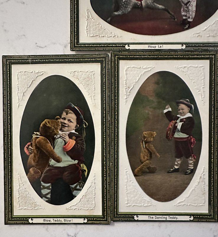 1910s Little Boy Clown Teddy Bear Embossed Postcard Lot Britain National Series