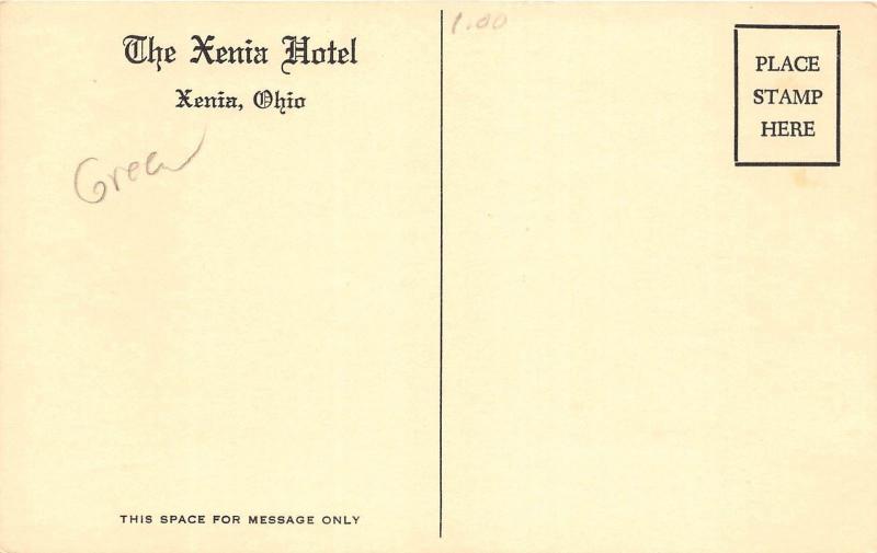 E21/ Ohio Postcard c1940s Xenia Hotel Careful Driving Safe Arriving