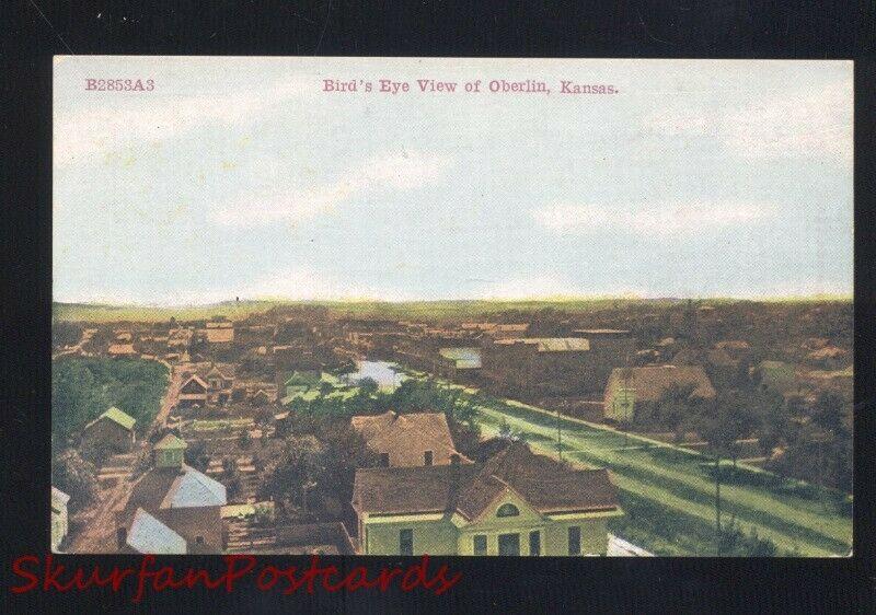 OBERLIN KANSAS BIRDSEYE VIEW ANTIQUE VINTAGE POSTCARD