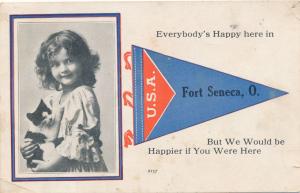 Cute Girl and Kitten - Everybody's Happy at Fort Seneca, Ohio - DPO 1916 - DB