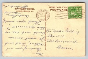 1935  Cavalier Hotel  Virginia Beach   Postcard