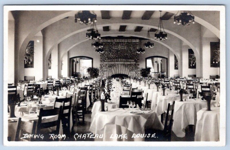 BYRON HARMON RPPC DINING ROOM CHATEAU INTERIOR LAKE LOUISE CANADIAN PACIFIC RR