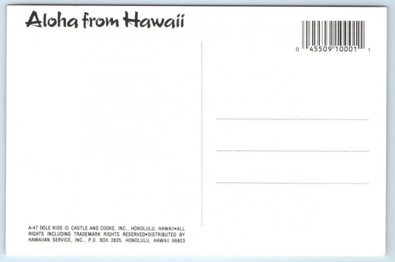 DOLE KIDS Hawaii, HI ~Advertising PINEAPPLES Bananas, Parrot 4x6 Postcard