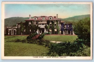 Warm Springs Virginia Postcard Three Hills Aerial View Building 1940 Handcolored