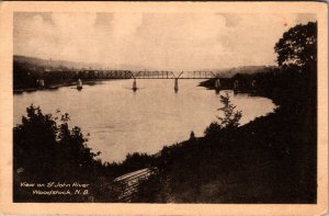 Bridge over St. John River at Woodstock New Brunswick Vintage RPPC