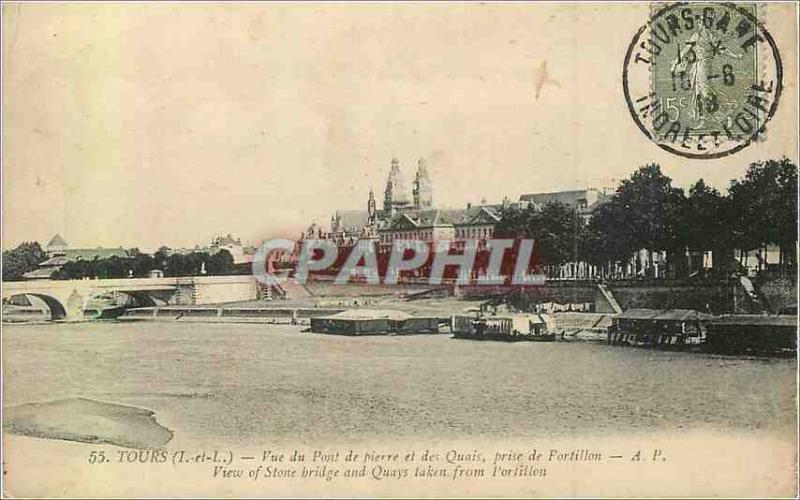 CPA Tours (I et L) Vue du Pont de Pierre et des Quais prise du Fortillon