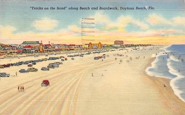 Tracks on the Sand along Beach and Broadwalk Daytona Beach, Florida