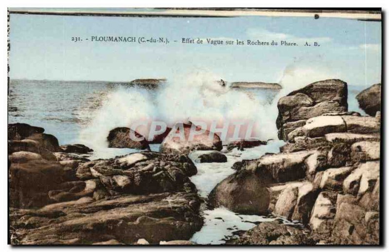 Postcard Old Ploumanach Wave Effect on the Rocks Lighthouse