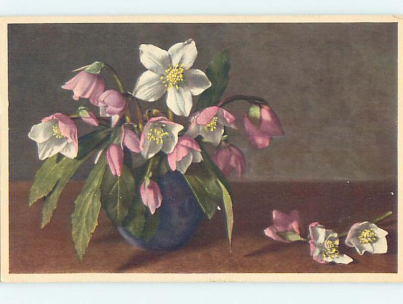 Pre-Chrome made in switzerland LARGE DETAILED CHRISTMAS ROSE FLOWERS HJ3771