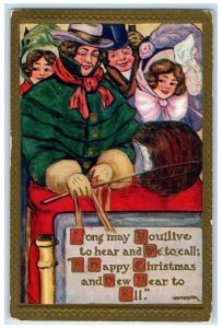 c1910's Christmas And New Year Man Woman Handwarmer Embossed Antique Postcard
